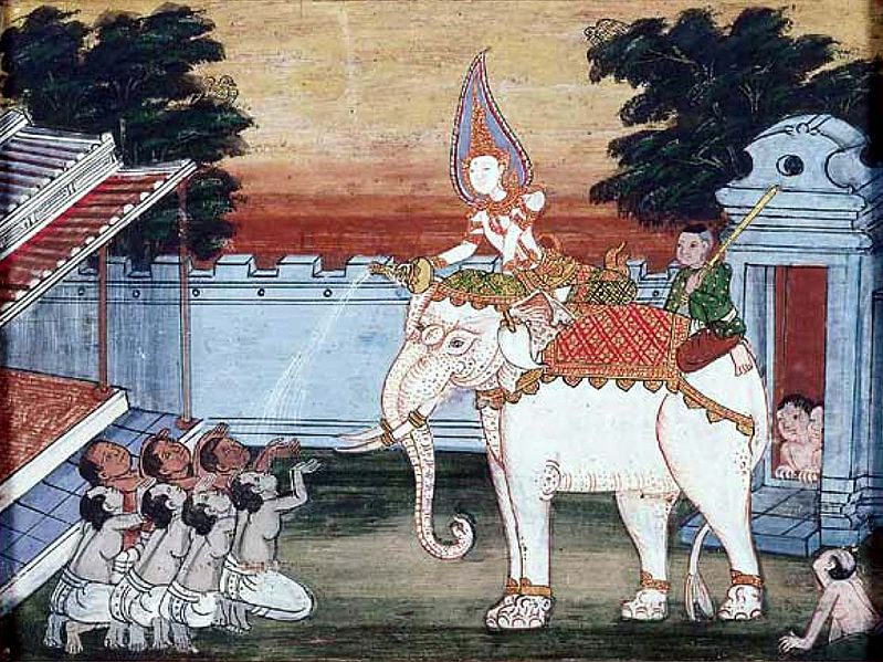 A depiction of a white elephant in 19th century Thai art